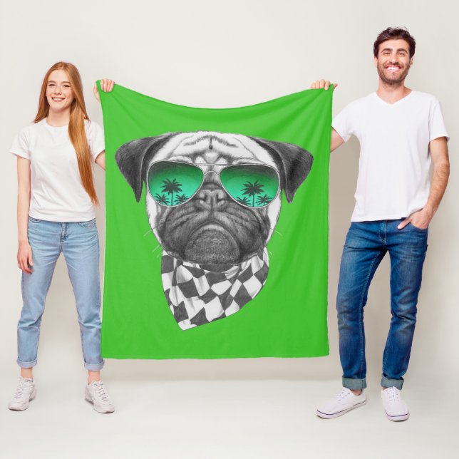 Miami Pug Fleece Blanket (In Situ)