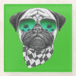 Miami Pug Glass Coaster