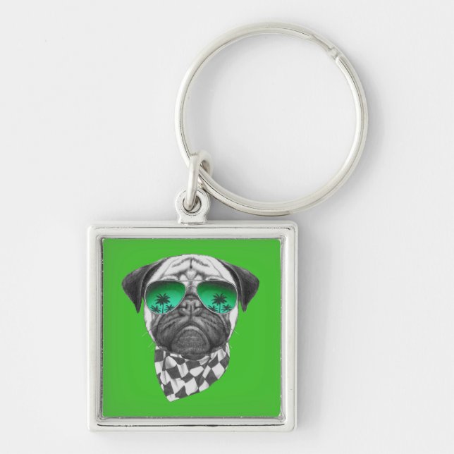Miami Pug Key Ring (Front)