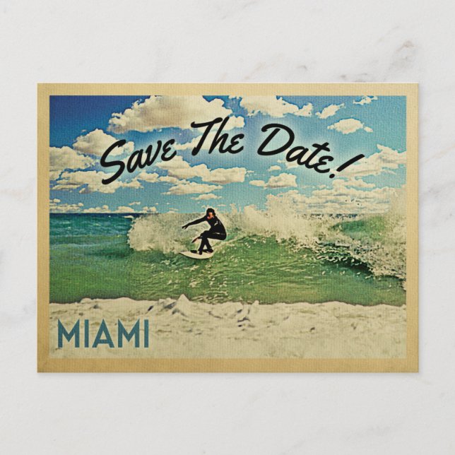 Miami Save The Date Florida Surfing Announcement Postcard (Front)