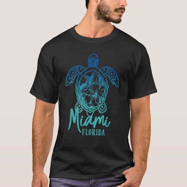 Miami Sea Turtles Florida Marine Turtle Flower Tro T-Shirt (Front)