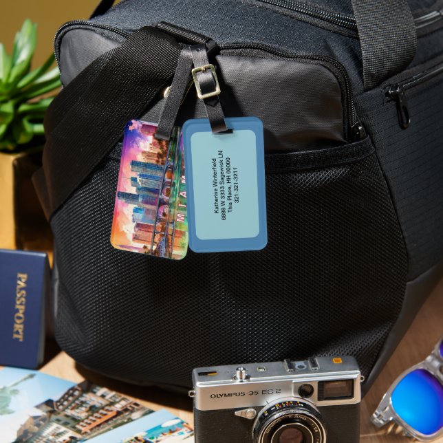 Miami Skyline Abstract Art Luggage Tag (Front & Back)