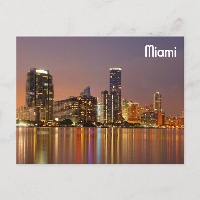 Miami Skyline at Dusk Postcard (Front)