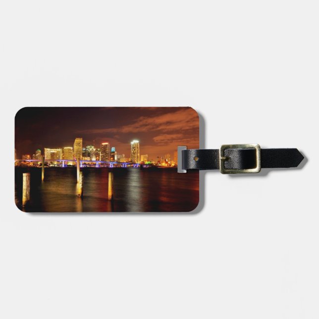 Miami skyline at night, Florida Luggage Tag (Front Horizontal)