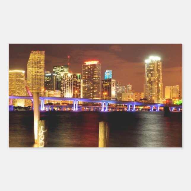 Miami skyline at night, Florida Rectangular Sticker (Front)