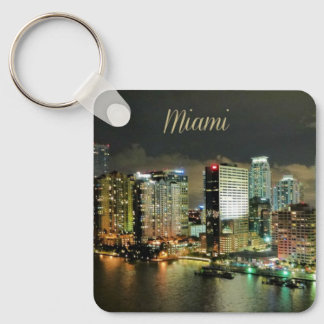 Miami Skyline at Night Key Ring