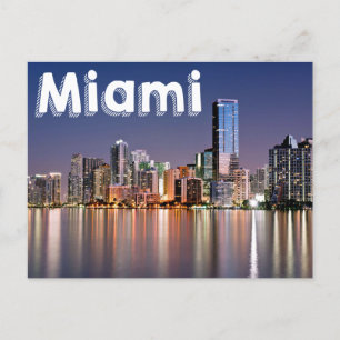 Miami Skyline At Night, Miami Florida, USA Postcard