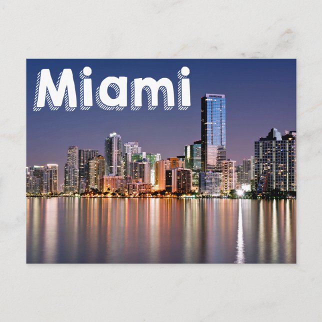Miami Skyline At Night, Miami Florida, USA Postcard (Front)