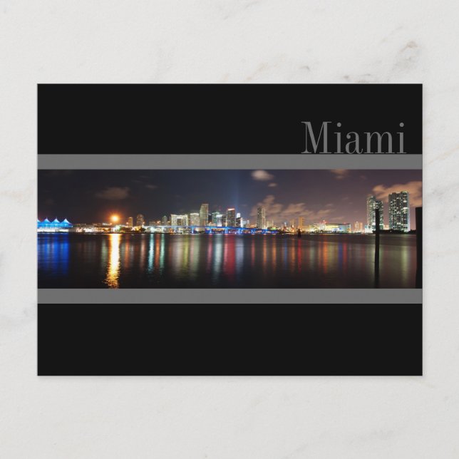 Miami Skyline at Night Panorama Photo- Postcard (Front)