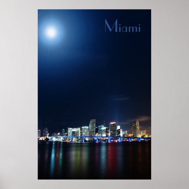Miami skyline at night panorama - Poster (Front)