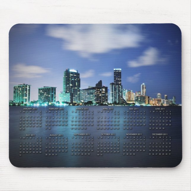 Miami skyline at night with 2011 calendar mouse mat (Front)