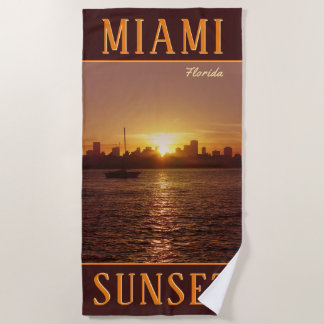 Miami Skyline at Sunset Beach Towel