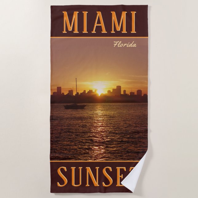 Miami Skyline at Sunset Beach Towel (Front)