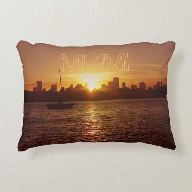 Miami Skyline at Sunset Decorative Cushion (Front)