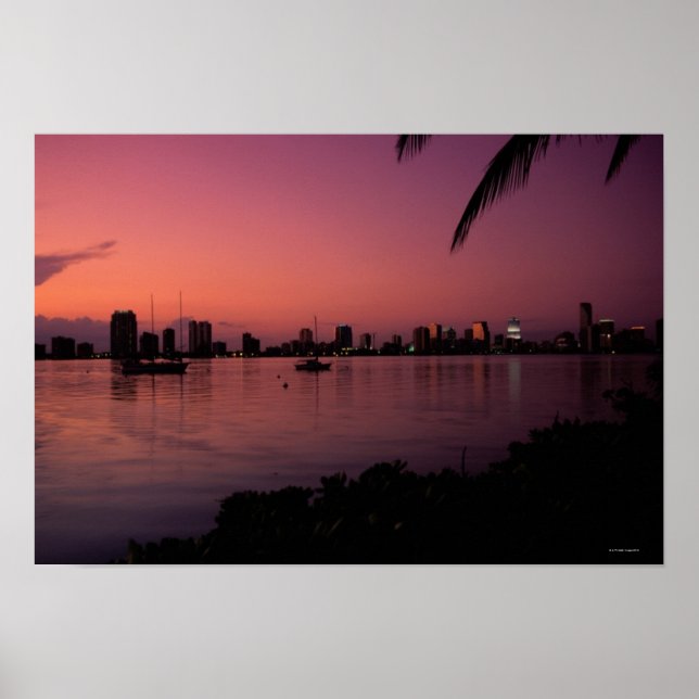 Miami Skyline at Sunset Poster (Front)