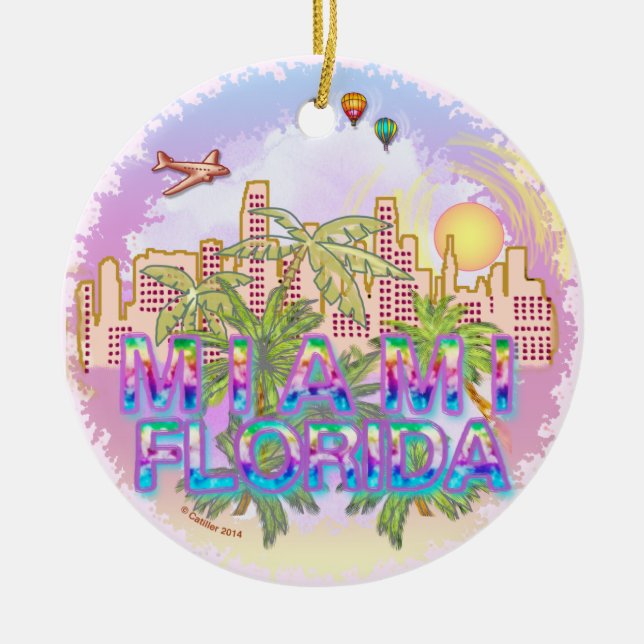 Miami Skyline Ceramic Tree Decoration (Front)
