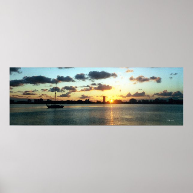 Miami Skyline, Florida Sunset Boat Poster (Front)