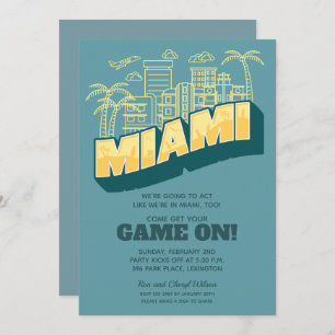Miami Skyline Game On Football Party Invitations