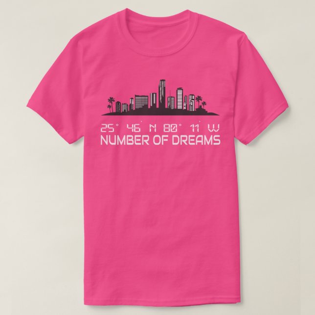 Miami Skyline GPS Coordinates Silhouette T-Shirt (Design Front)