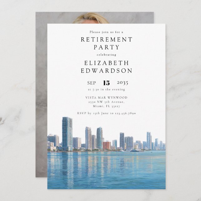 Miami Skyline Retirement Party Photo Invitation (Front/Back)
