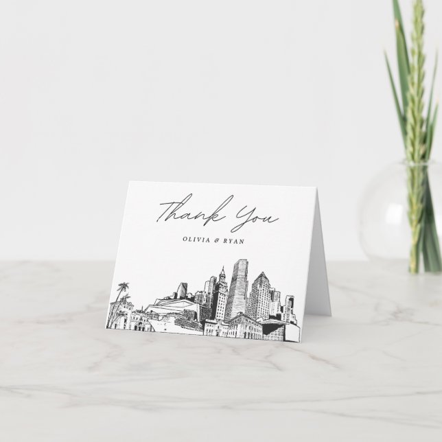 Miami Skyline Sketch Modern Blank Thank You Card (Front)