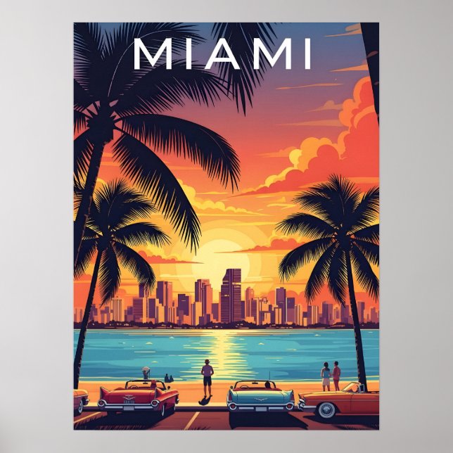 Miami Skyline Sunset Poster (Front)