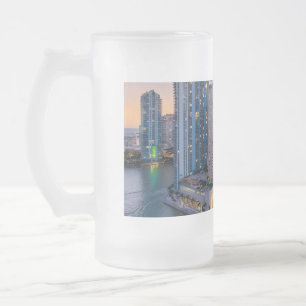 Miami Skyline Sunset with InterContinental Hotel Frosted Glass Beer Mug
