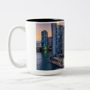 Miami Skyline Sunset with InterContinental Hotel Two-Tone Coffee Mug