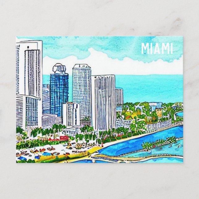 Miami Skyline Tropical Postcard (Front)