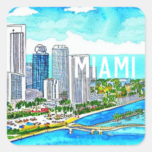 Miami Skyline Tropical Postcard Square Sticker