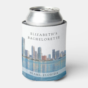Miami Skyline Watercolor Bachelorette Weekend Can Cooler