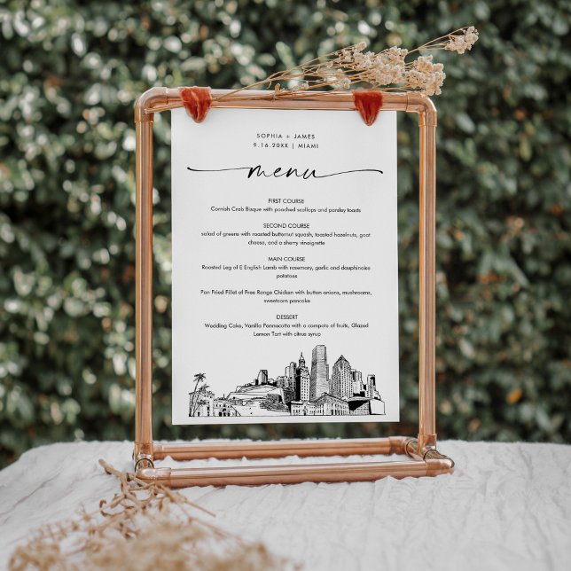 Miami Skyline Wedding Dinner Menu Card 5x7 (Creator Uploaded)