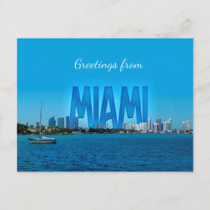 Miami Skyline with customisable Greetings Postcard