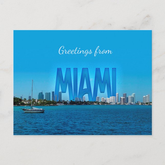 Miami Skyline with customisable Greetings Postcard (Front)
