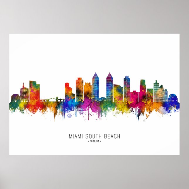 Miami South Beach Florida Skyline Poster (Front)