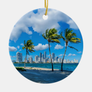 Miami South Beach Florida Watercolor Ceramic Tree Decoration