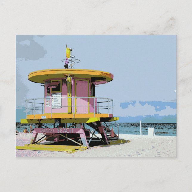 Miami South Beach Pink Lifeguard Tower Postcard (Front)