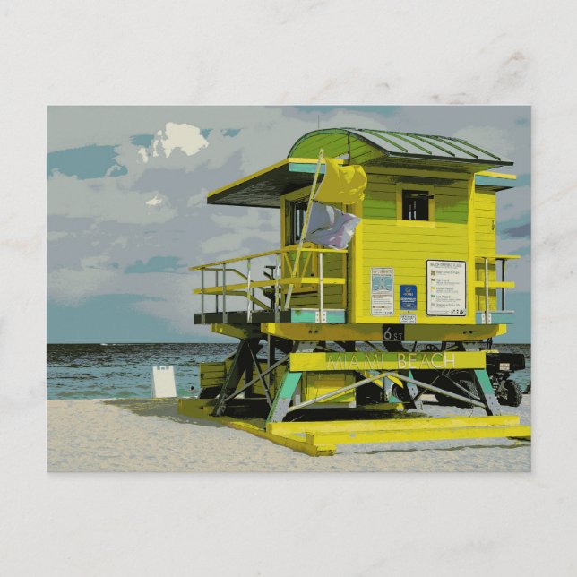 Miami South Beach Yellow Lifeguard Tower Postcard (Front)