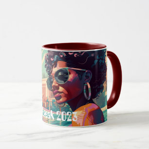Miami Spring Break Black Woman in Pool Painting Mug
