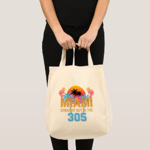 Miami Straight Outta The 305 Vintage Sunset Neon Tote Bag