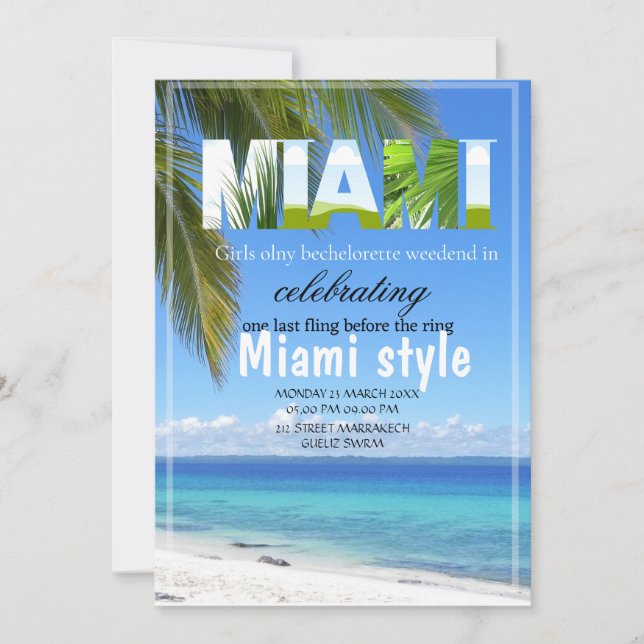 Miami Summer Girls Weekend Bachelorette Party Invi Invitation (Front)