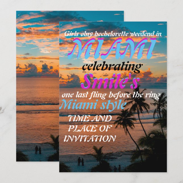Miami Summer Girls Weekend Bachelorette Party Invi Invitation (Front/Back)