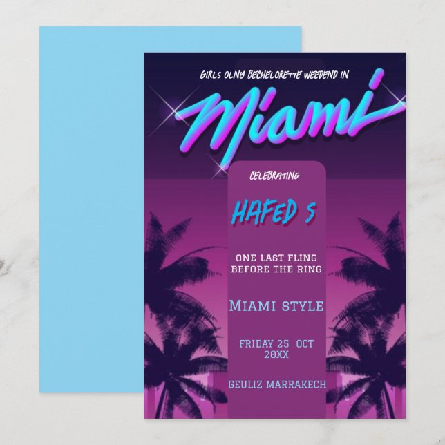 Miami Summer Girls Weekend Bachelorette Party Invi Invitation (Front/Back)