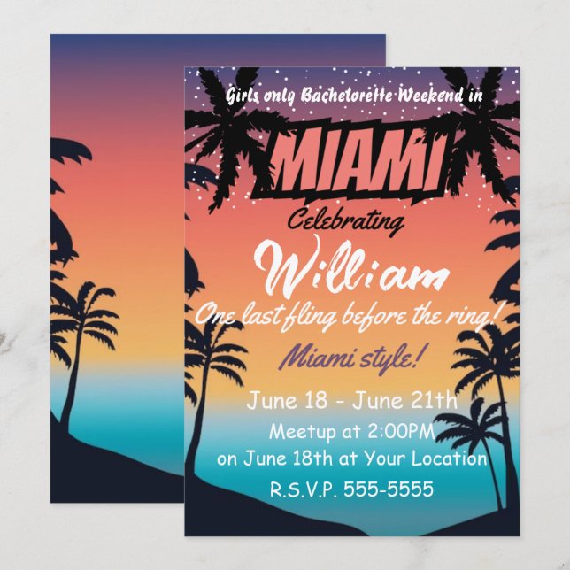 Miami Summer Girls Weekend Bachelorette Party Invitation (Front/Back)
