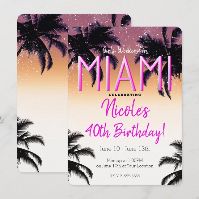 Miami Summer Girls Weekend Birthday Party Invitation (Front/Back)
