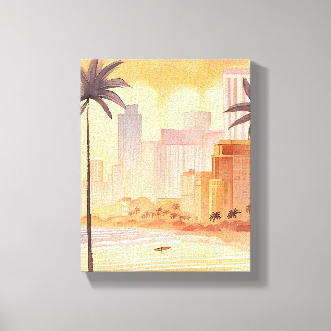 Miami Sunrise | Yellow Watercolor Skyline Painting Canvas Print (Front)