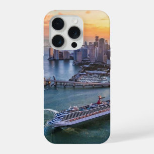 Miami Sunset Cruise Ship & Coastal Skyline Citysca iPhone 15 Pro Case