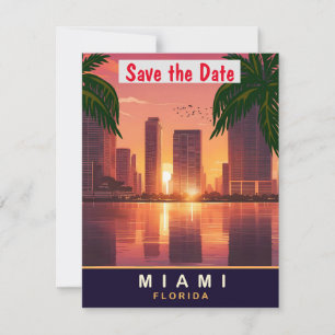Miami Sunset, Florida, Travel Postcard,  Save The Date