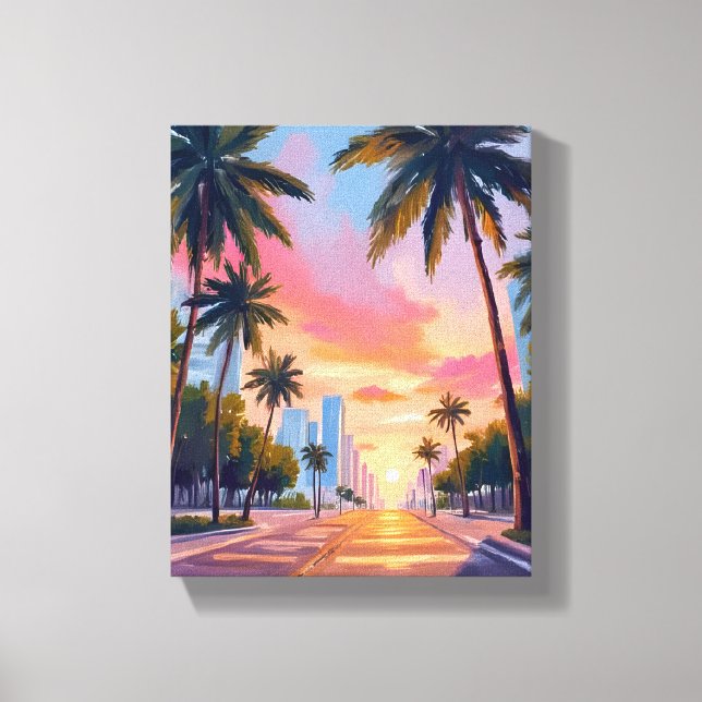 Miami Sunset Palm Trees Canvas Print (Front)