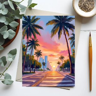 Miami Sunset Palm Trees Postcard